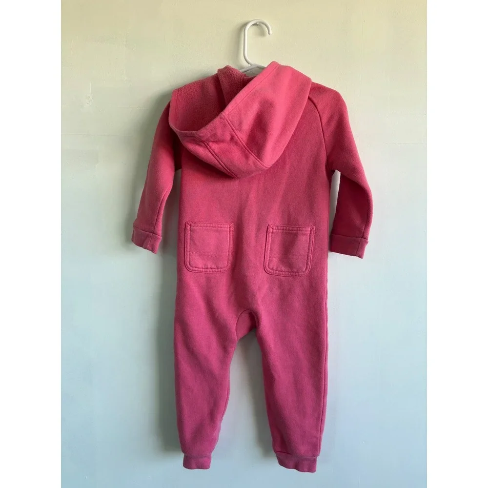 Carhartt Kids Pink Fleece Hooded Zip Front Coverall Jumpsuit 18M Logo Sleeve